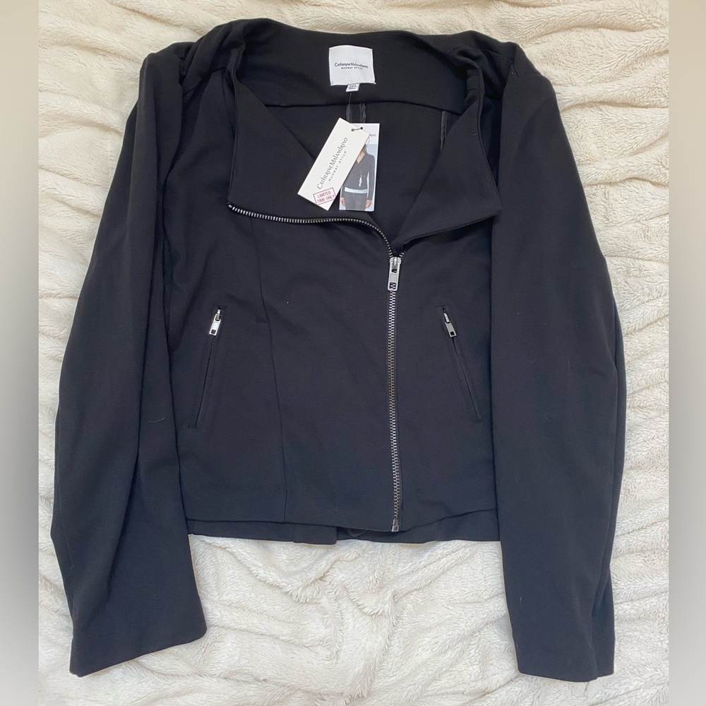 NWT Catherine Malandrino Moto Zip-Up Jacket black sz XXL - Picture 2 of 7
